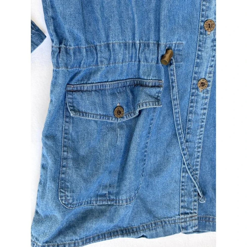 LEI Vintage Denim Utility Jacket Medium Wash Drawstring Waist Cargo Pockets M